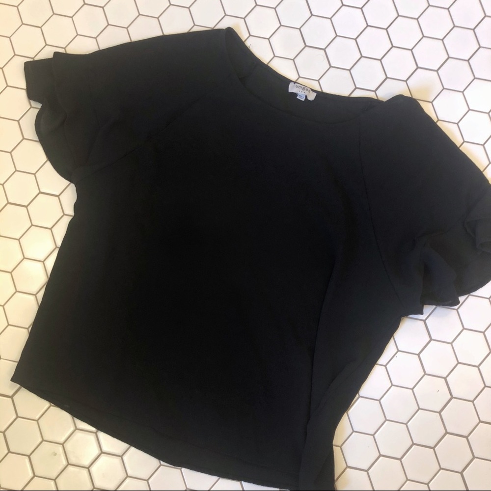 Umgee Black Ruffle Sleeve Dressy Blouse